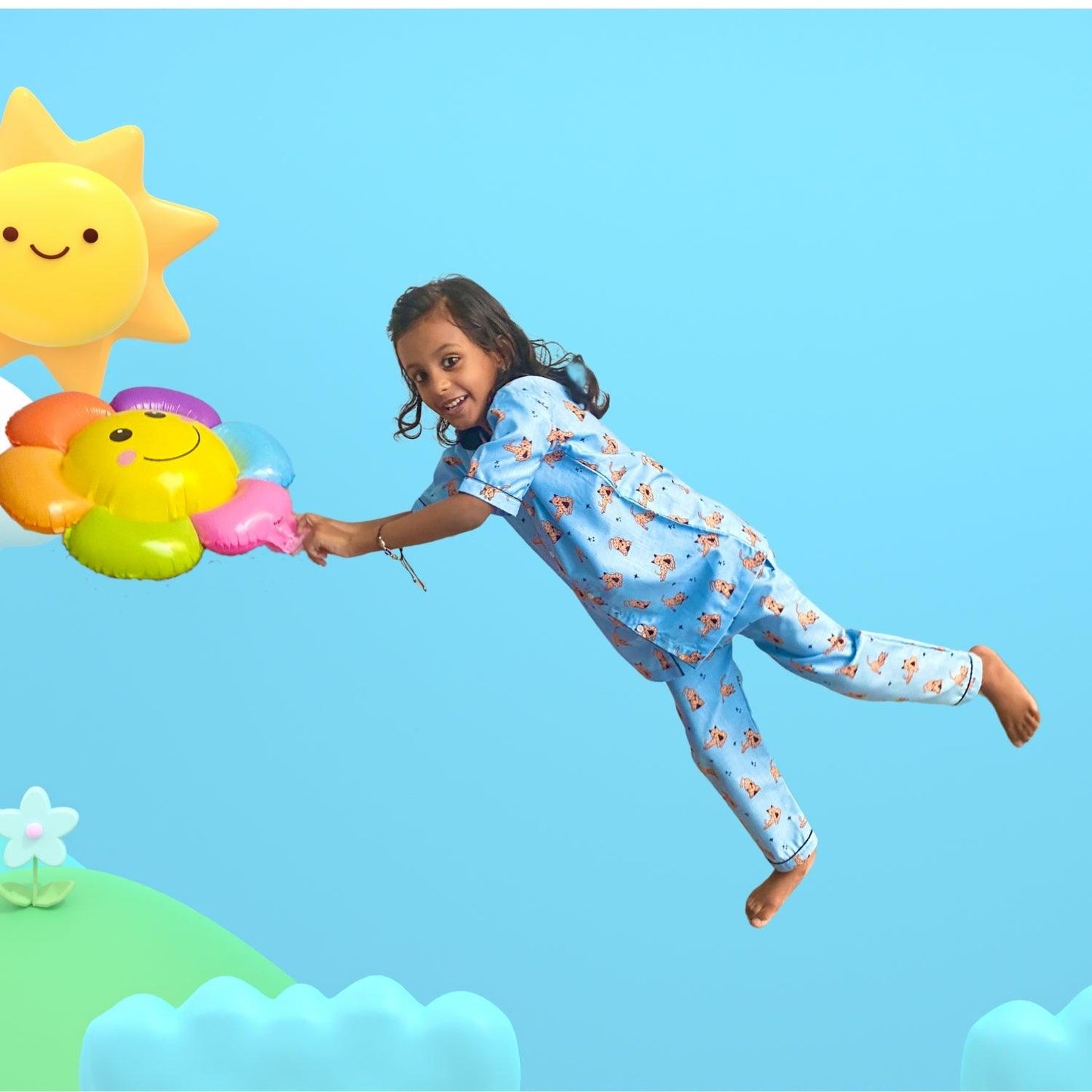 Wild Cat Pajama Set by RedBerry Cuddle, a unisex night suit for kids made from 100% cotton. The set features a playful wild cat print, designed for comfort and style during bedtime.