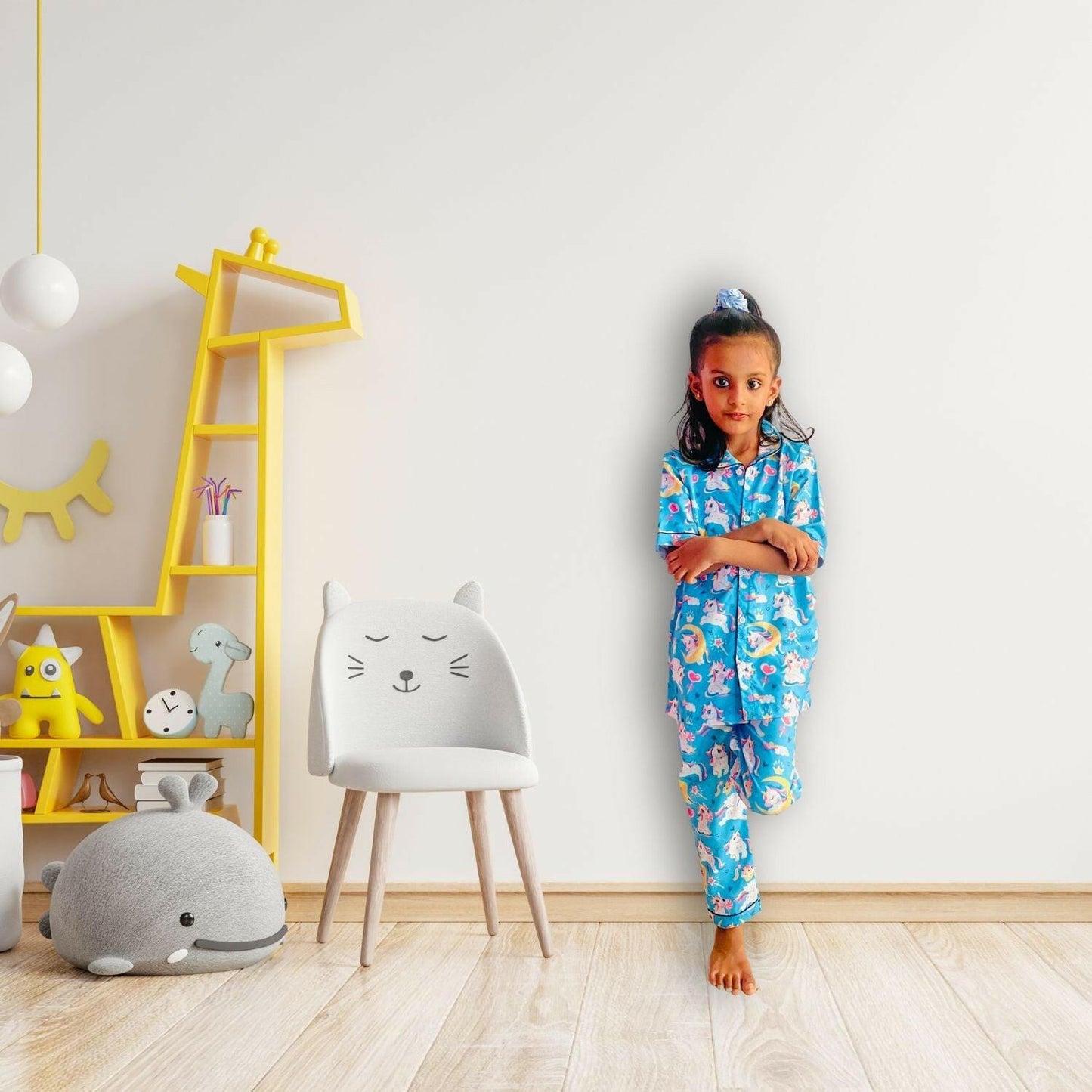 Unicorn sky blue pajama set, 100% cotton, unisex, by RedBerry Cuddle.