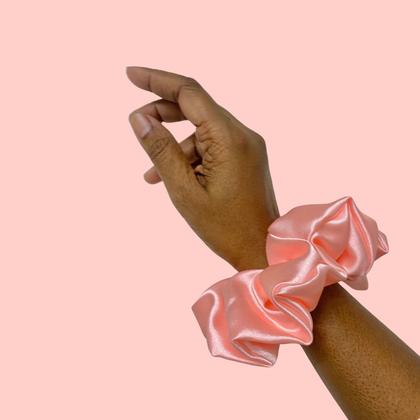 Flamingo Pink Scrunchie in large size by RedBerry Cuddle. A vibrant pink hair accessory with a soft, plush texture, designed for a secure and stylish hold.