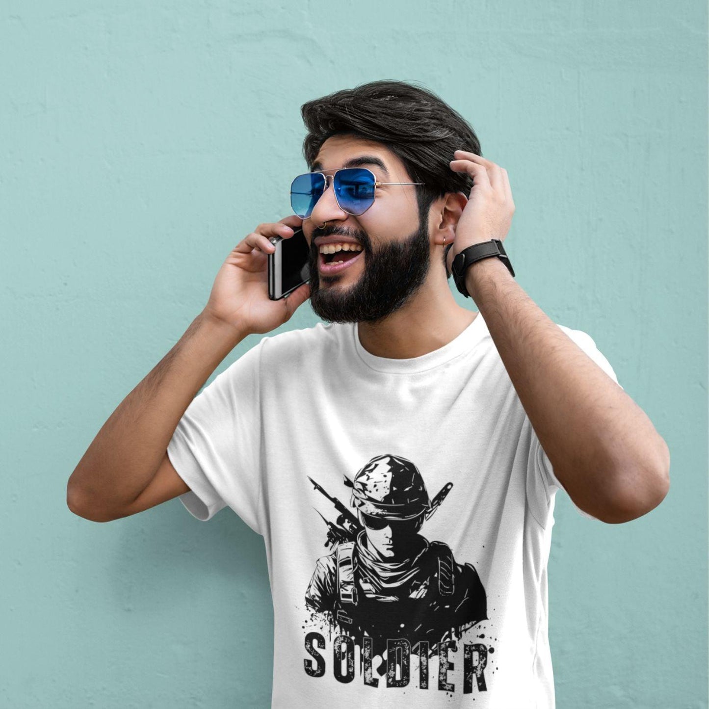Soldier Men's T-shirt by RedBerry Cuddle, made from 100% cotton. It features a bold soldier-themed design, offering comfort and style.