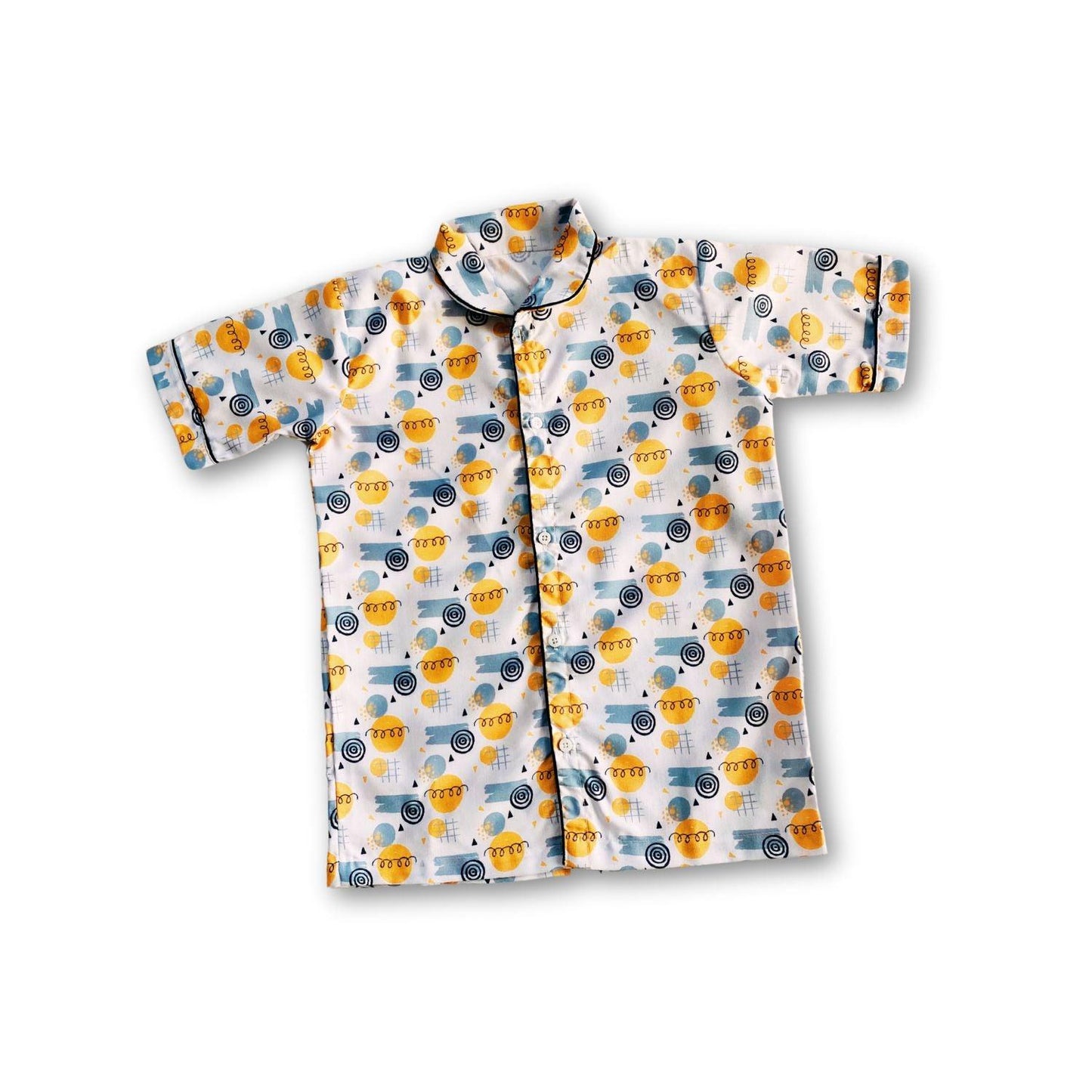 Doodle Pajama Set by RedBerry Cuddle, a unisex night suit for kids made from 100% cotton. The set is adorned with playful and creative doodle designs, offering comfort and style for bedtime.