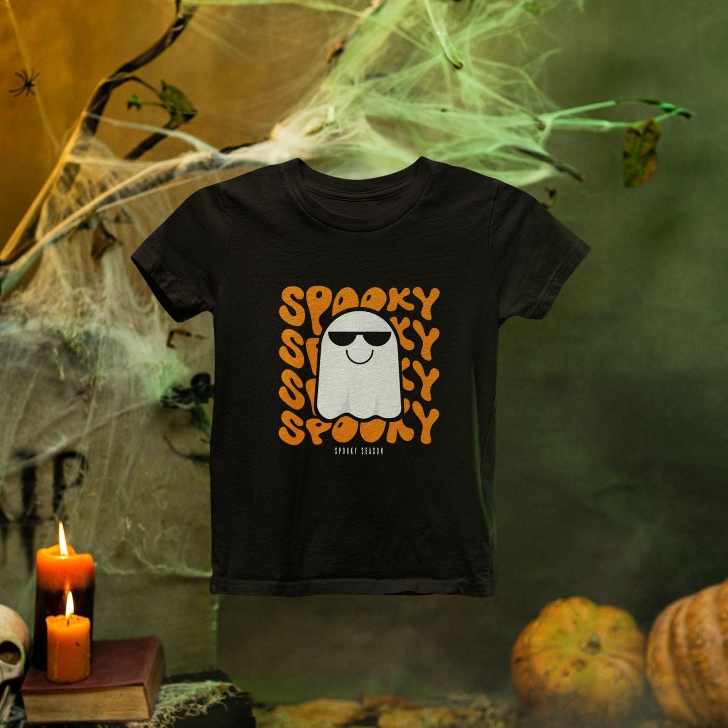 Halloween Spooky Kids T-shirt by RedBerry Cuddle, made from 100% cotton. This shirt features a fun 'Spooky' Halloween-themed design, offering a comfortable and playful look for kids.