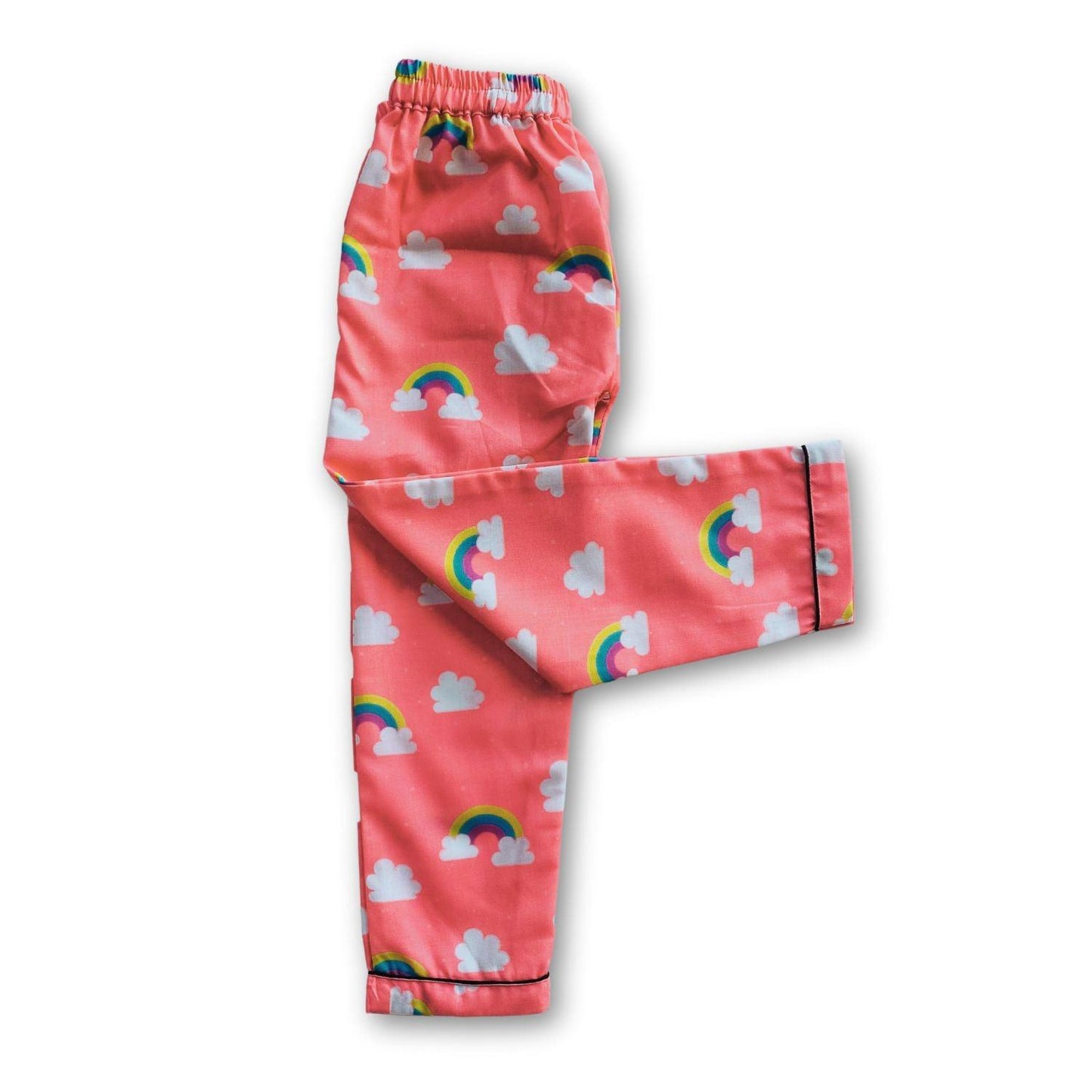 Rainbow Cloud Pajama Set by RedBerry Cuddle, made from 100% cotton. A soft and colorful unisex pajama set for kids, featuring a cheerful rainbow and cloud design, perfect for cozy and comfortable sleep.