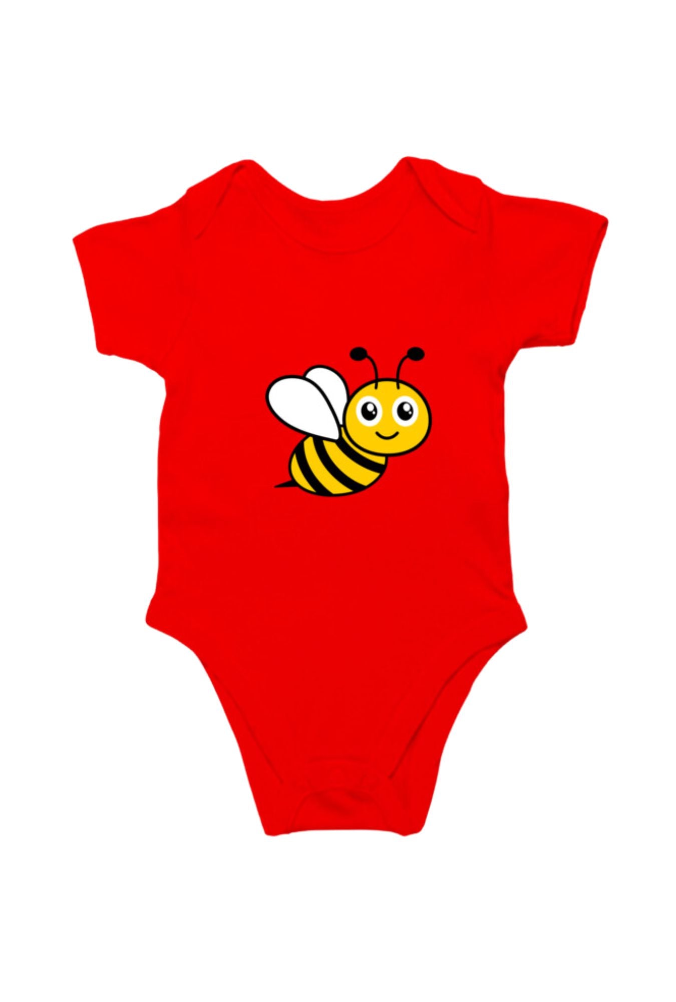 Red Romper Bodysuit - Honeybee design for babies by RedBerry Cuddle, made from 100% cotton. This romper features a cute honeybee design, providing soft comfort and vibrant style for infants.