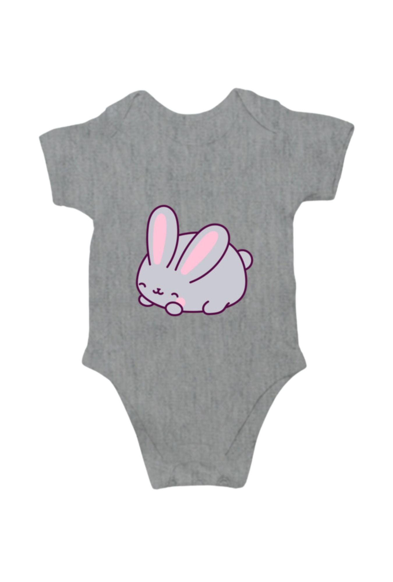 Grey Romper Bodysuit - Bunny design for babies by RedBerry Cuddle, made from 100% cotton. This romper features an adorable bunny design, offering soft comfort and gentle style for infants.