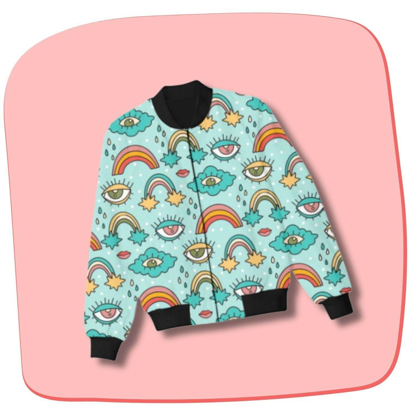 Colorful evil eye rainbow jacket for kids, designed by RedBerry Cuddle.