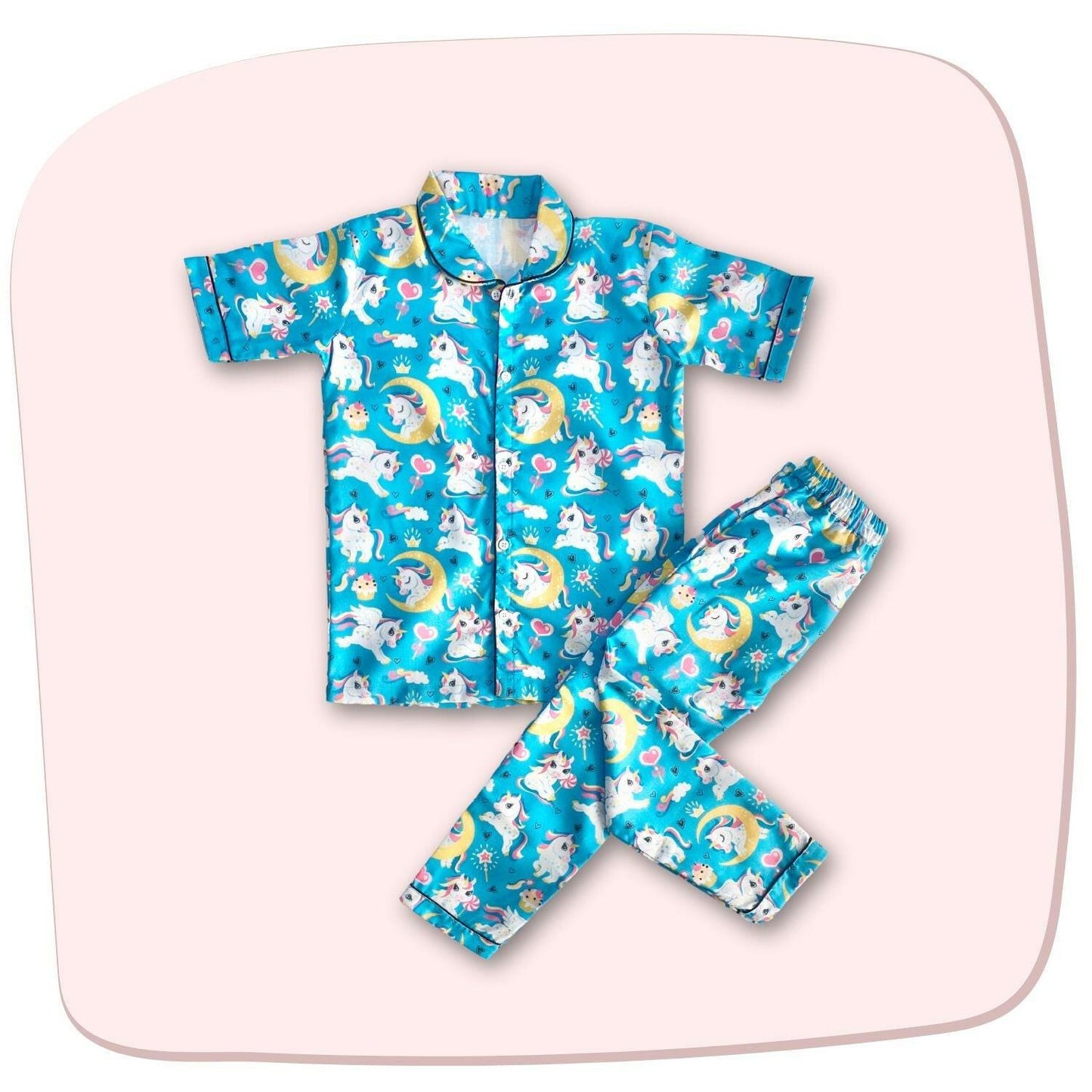Unicorn sky blue pajama set, 100% cotton, unisex, by RedBerry Cuddle.