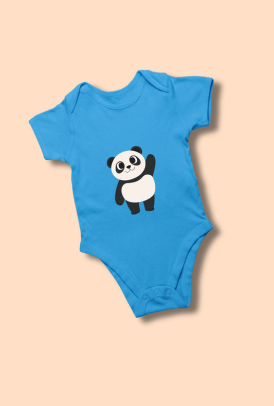 Orchid Blue Romper Bodysuit - Panda design for babies by RedBerry Cuddle, made from 100% cotton. This romper features a cute panda design, providing soft comfort and charming style for infants.