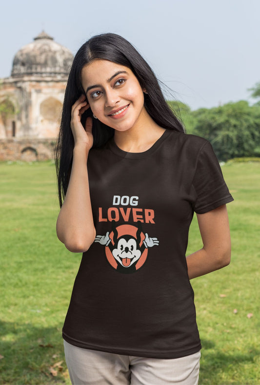 Dog Lover Women's T-shirt by RedBerry Cuddle, made from 100% cotton. It features a cute dog-themed design, perfect for expressing love for dogs while staying comfortable.