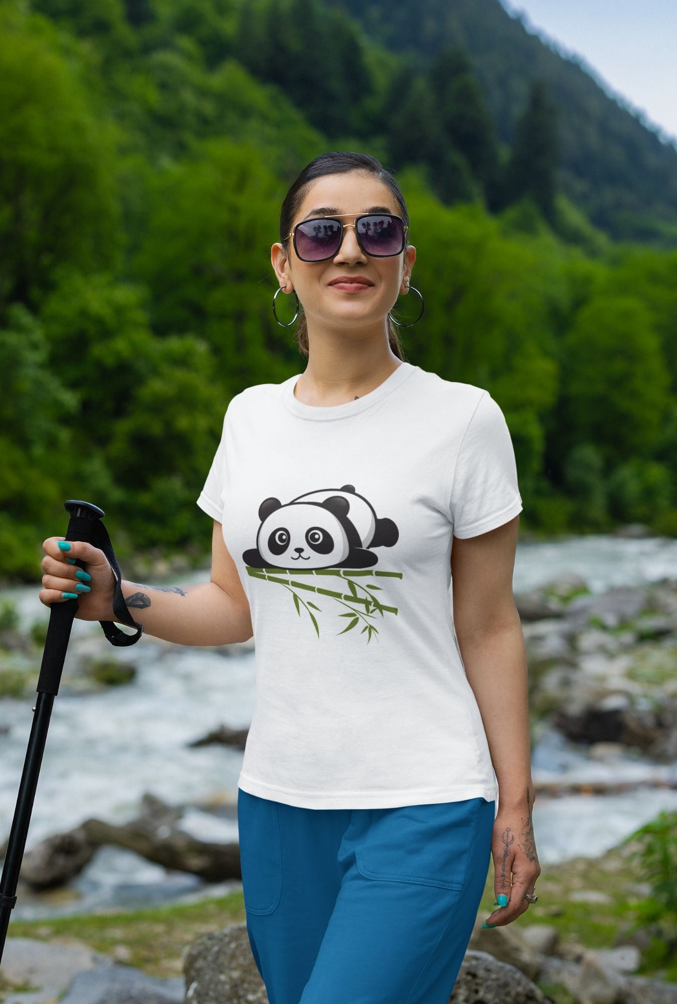 Panda Women's T-shirt by RedBerry Cuddle, made from 100% cotton. This shirt features a cute panda design, offering a comfortable fit and playful style for casual wear.