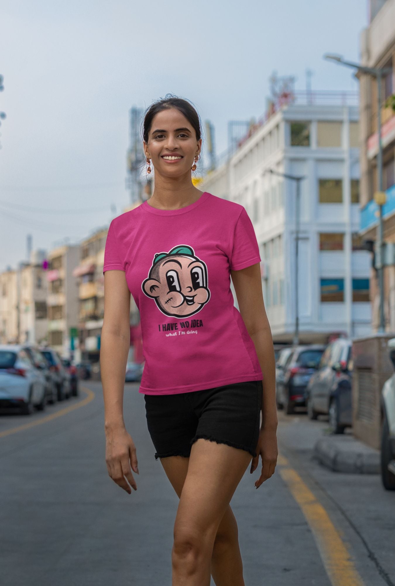 I Have No Idea Women's T-shirt by RedBerry Cuddle, made from 100% cotton. It features a fun and quirky slogan, offering both comfort and a playful style.