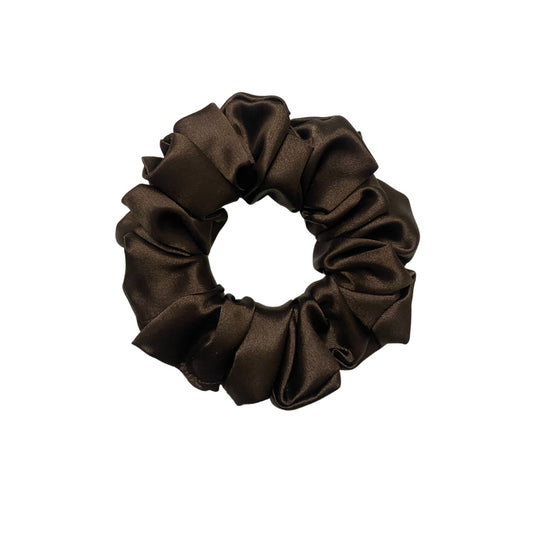 Espresso Brown Scrunchie (Medium Size) by RedBerry Cuddle, featuring a deep brown shade, perfect for adding a stylish touch to any hairstyle.