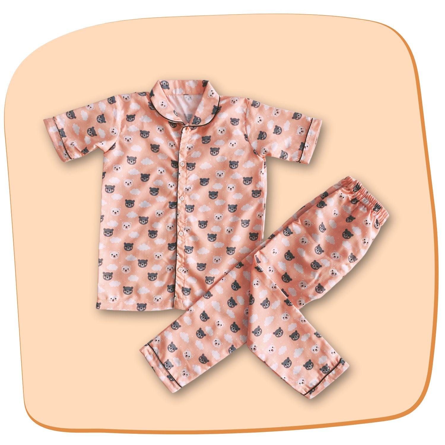 Bear Pajama Set by RedBerry Cuddle, made from 100% cotton. A cozy and soft unisex pajama set for kids, featuring an adorable bear design, perfect for comfortable and playful sleep.