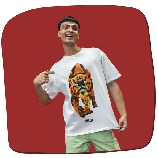 Wild Men's Oversized T-shirt by RedBerry Cuddle, made from 100% cotton. This shirt features a bold 'Wild' design, offering a relaxed fit and adventurous style for casual wear.