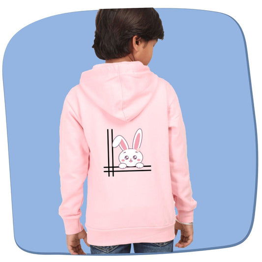 Bunny Kids Hooded Sweatshirt by RedBerry Cuddle, made from 100% cotton. This unisex hoodie features an adorable bunny design, offering a soft and cozy option for kids.