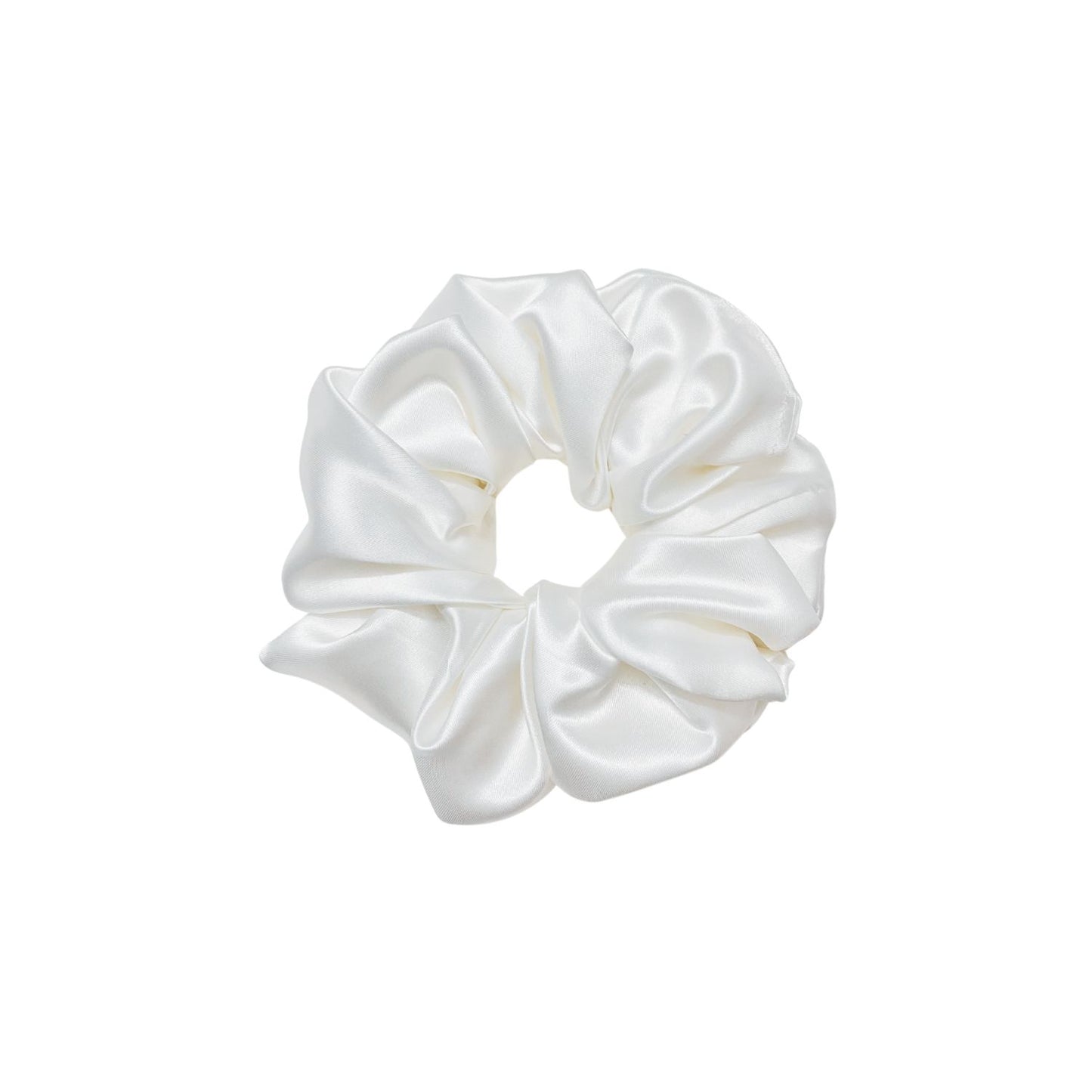 White Scrunchie in extra-large size by RedBerry Cuddle. A classic, soft white hair accessory with a plush texture, perfect for a voluminous and secure hold.