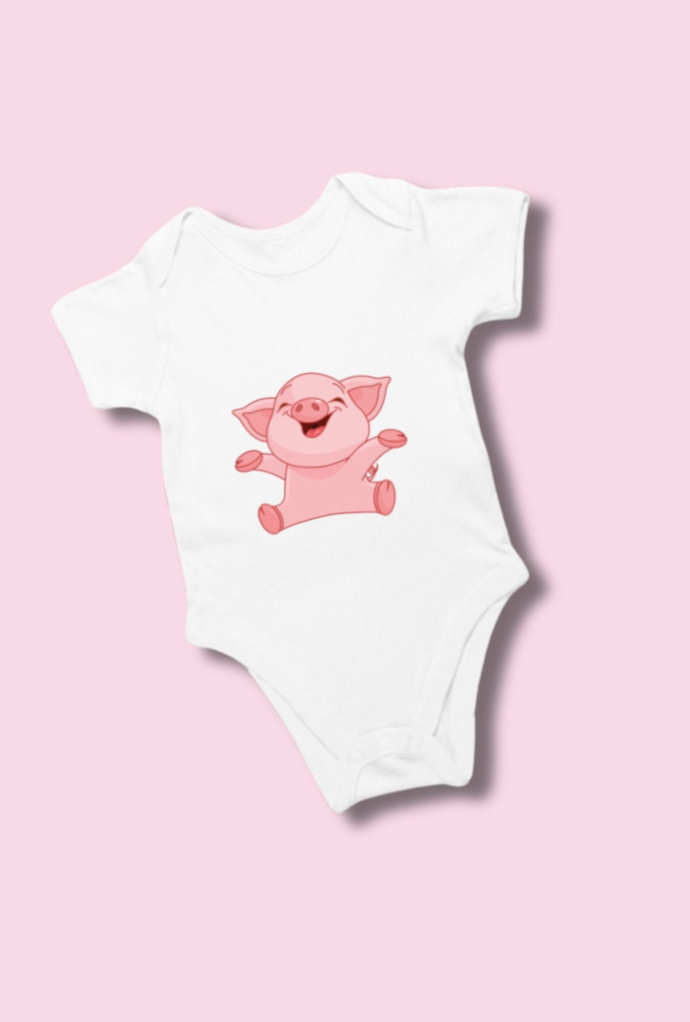 White Romper Bodysuit - Piggy design for babies by RedBerry Cuddle, made from 100% cotton. This adorable romper features a cute piggy design, providing soft comfort and easy movement for infants.