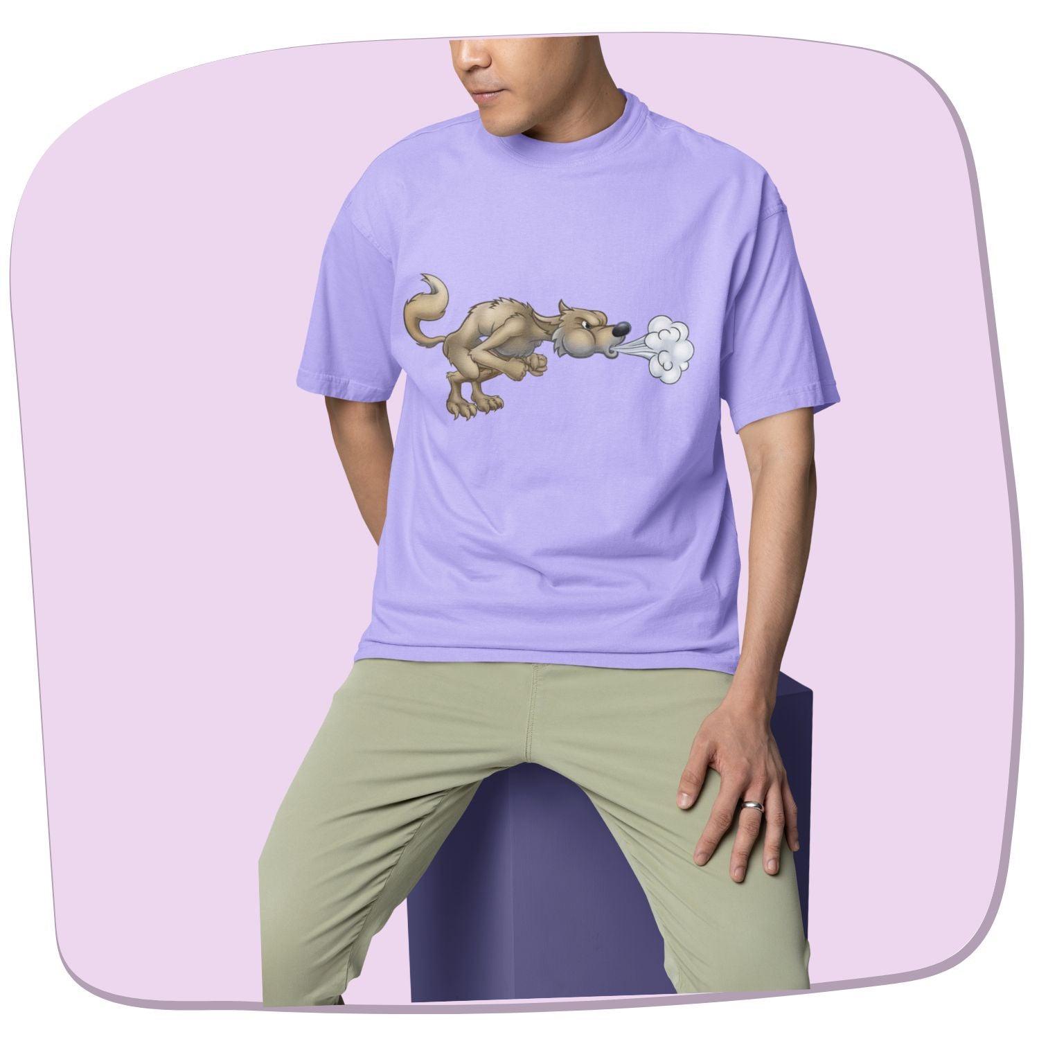 Wolf Men's Oversized T-shirt by RedBerry Cuddle, made from 100% cotton. This shirt features a striking wolf-themed design, offering a relaxed fit and bold style for casual wear.