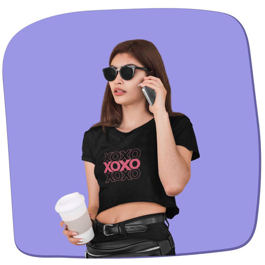 XOXO Women's Crop Top by RedBerry Cuddle, featuring a cute 'XOXO' design. It is fade-proof, offering a fun and stylish option for casual wear.