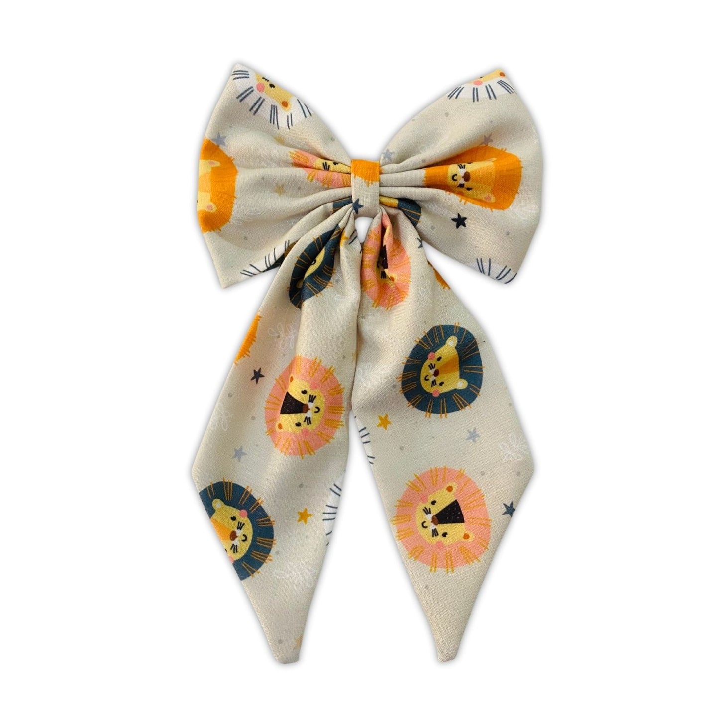 Lion Midi Tail Hair Bow by RedBerry Cuddle. A bold and stylish hair accessory featuring a midi-length bow with a majestic lion-inspired design, crafted from high-quality fabric for a secure and fashionable look.