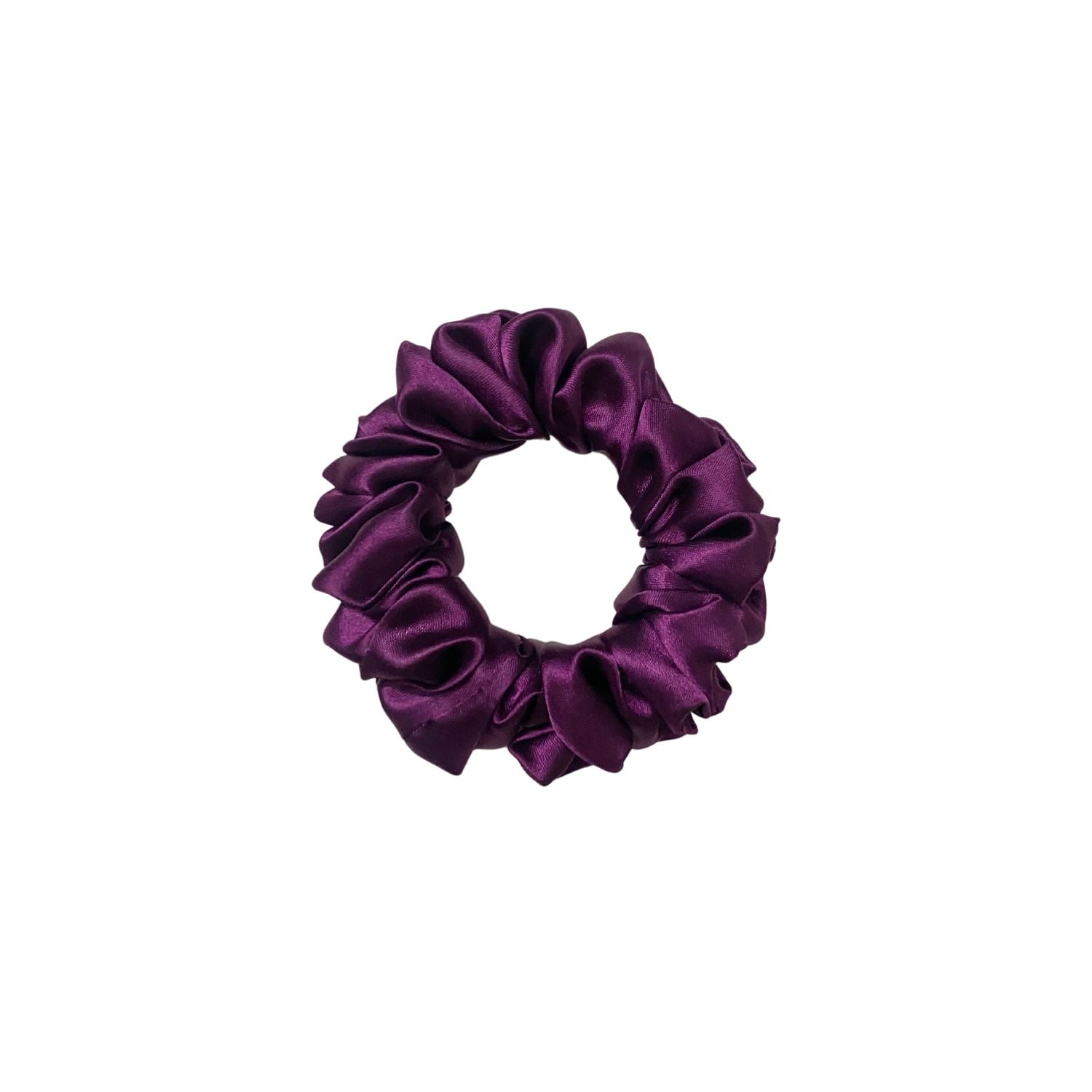 Grape Purple Scrunchie in small size by RedBerry Cuddle. A rich, deep purple hair accessory with a soft, plush texture, designed for a secure and stylish hold.