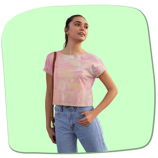 Pastel Peach Women's Crop Top by RedBerry Cuddle, featuring a soft pastel peach color. It is fade-proof, offering a stylish and comfortable option for casual wear.