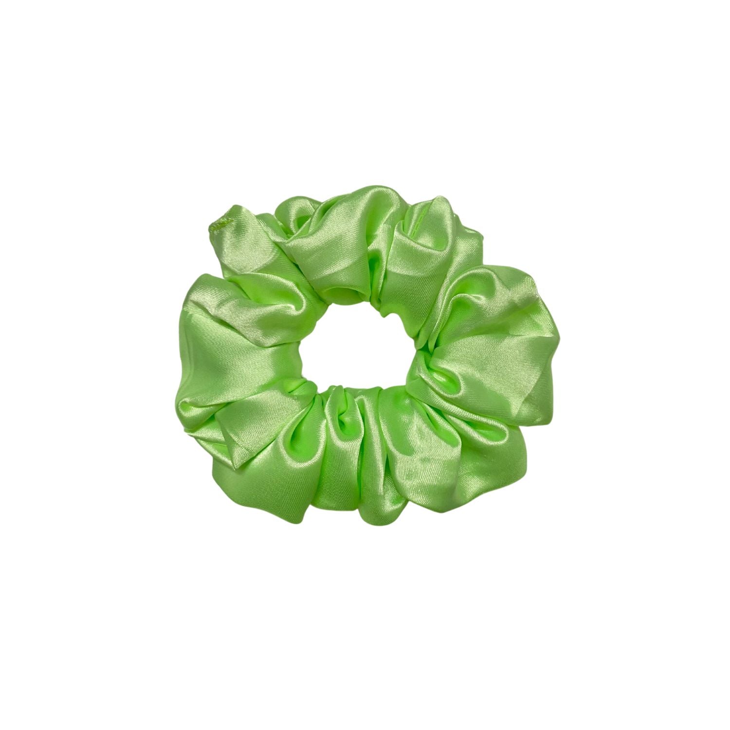 Lime Green Scrunchie in medium size by RedBerry Cuddle. A bright, refreshing green hair accessory with a soft, plush texture, offering a secure and comfortable hold.