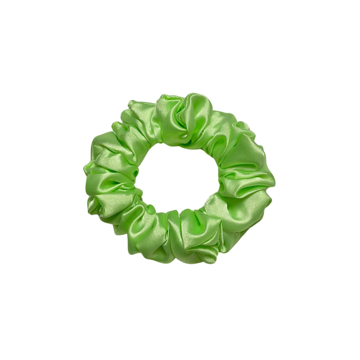 Lime Green Scrunchie in small size by RedBerry Cuddle. A bright, refreshing green hair accessory with a soft, plush texture, designed for a secure and stylish hold.