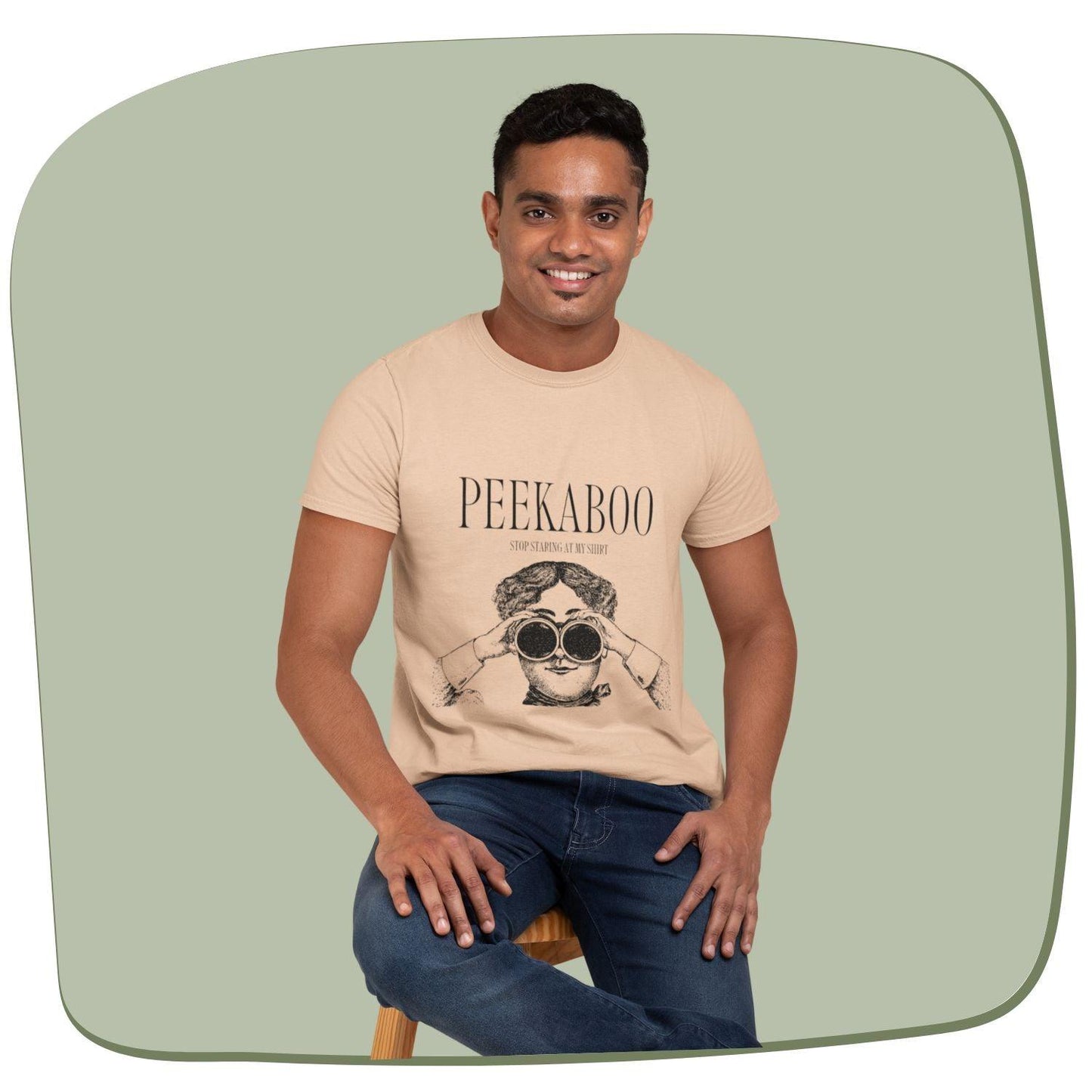 Peekaboo Men's T-shirt by RedBerry Cuddle, made from 100% cotton. It features a playful peekaboo design, offering both comfort and style.