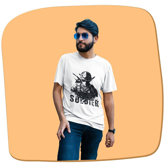 Soldier Men's T-shirt by RedBerry Cuddle, made from 100% cotton. It features a bold soldier-themed design, offering comfort and style.