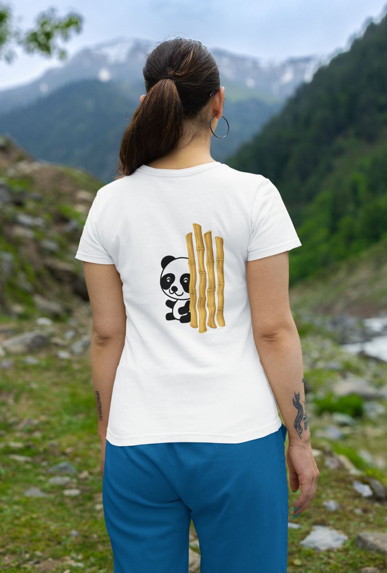 Panda Women's T-shirt by RedBerry Cuddle, made from 100% cotton. This shirt features a cute panda design, offering a comfortable fit and playful style for casual wear.