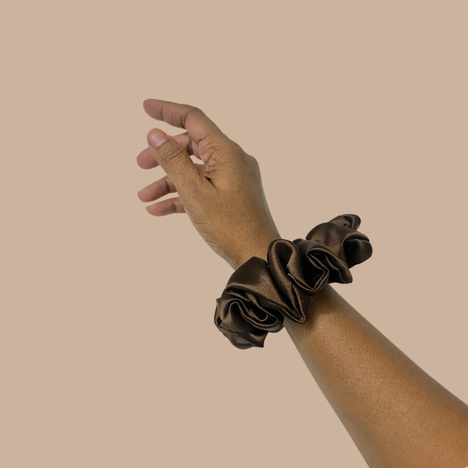 Espresso Brown Scrunchie (Medium Size) by RedBerry Cuddle, featuring a deep brown shade, perfect for adding a stylish touch to any hairstyle.