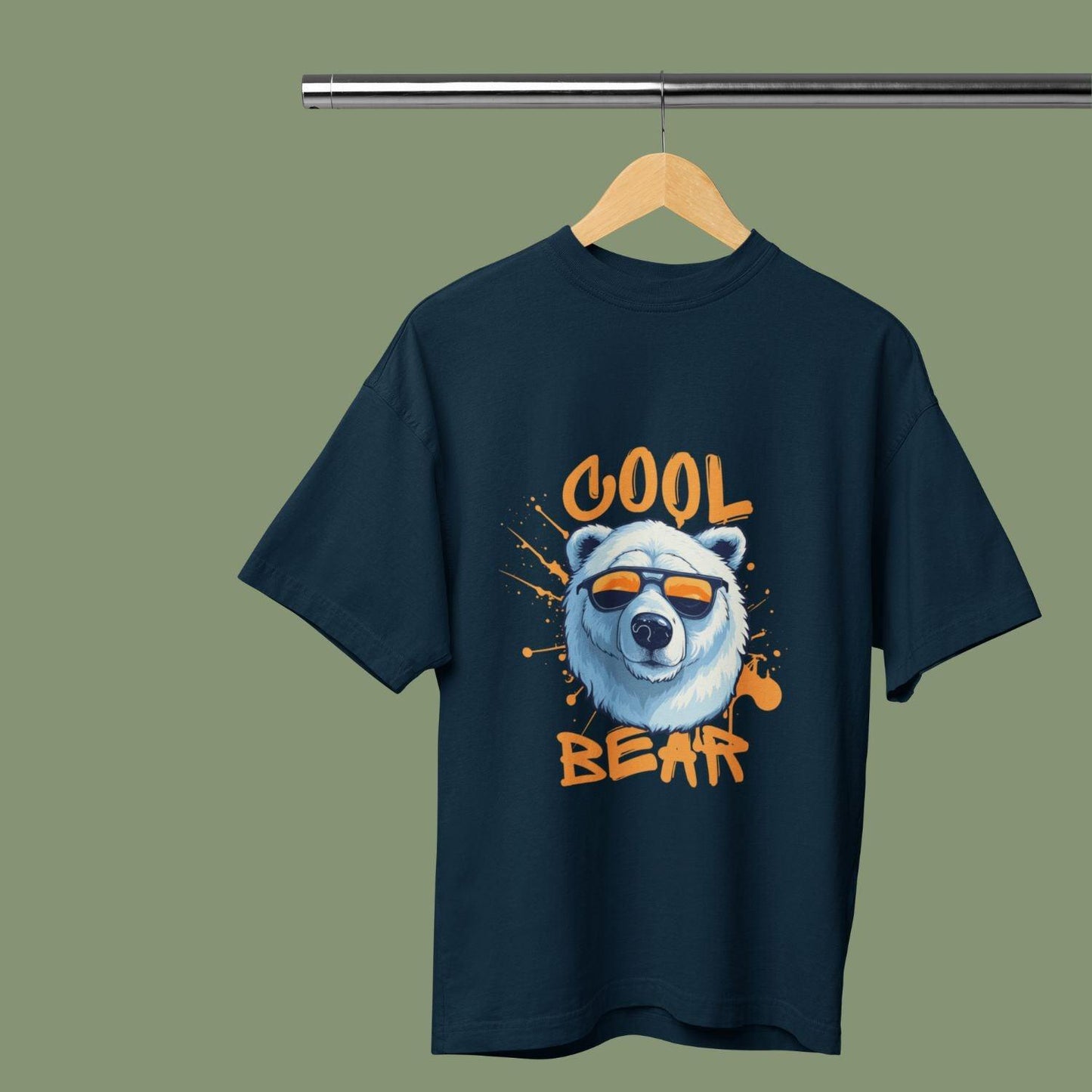 Cool Bear Men's Oversized T-shirt by RedBerry Cuddle, made from 100% cotton. This shirt features a fun 'Cool Bear' design, offering a relaxed fit and playful style for casual wear.