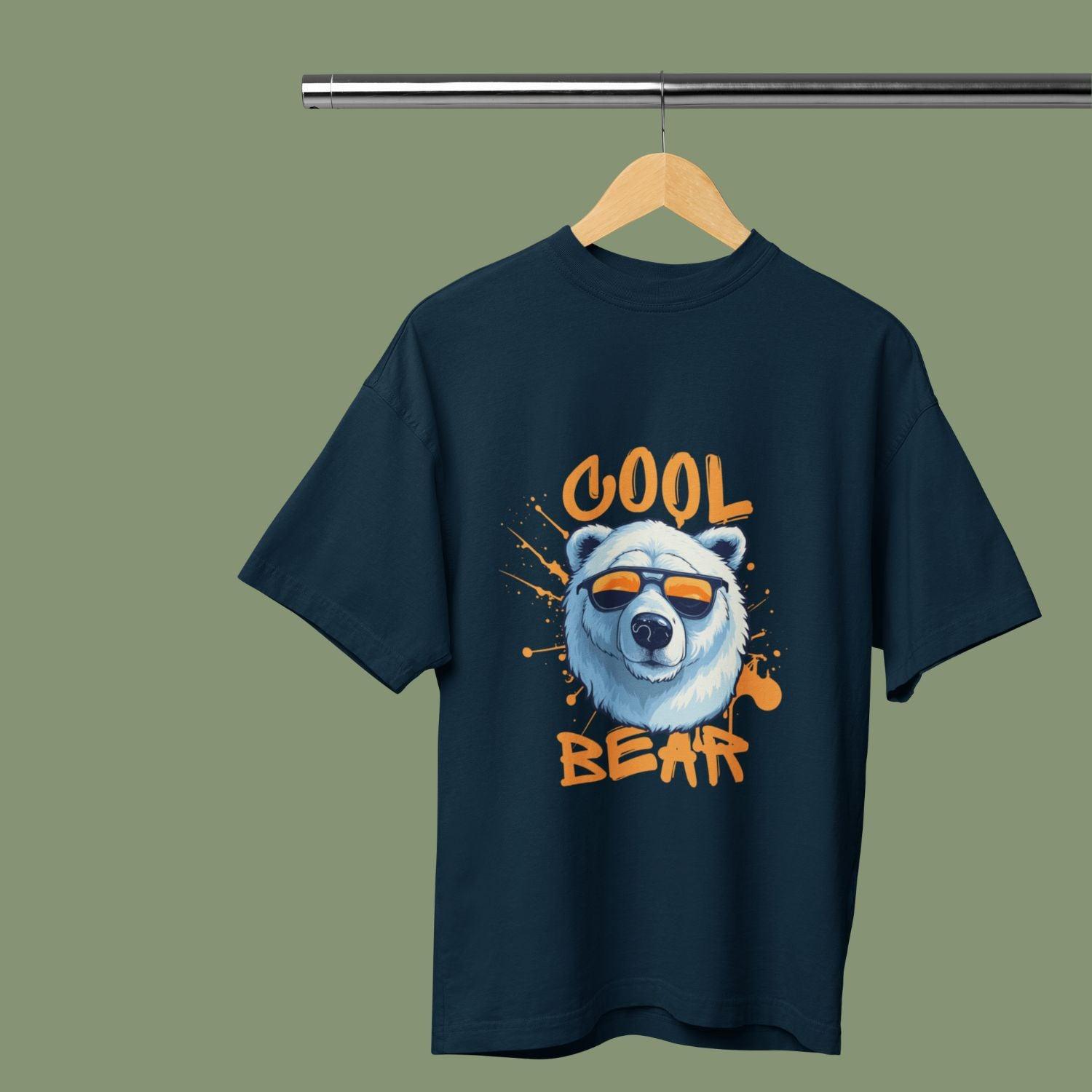 Cool Bear Men's Oversized T-shirt by RedBerry Cuddle, made from 100% cotton. This shirt features a fun 'Cool Bear' design, offering a relaxed fit and playful style for casual wear.