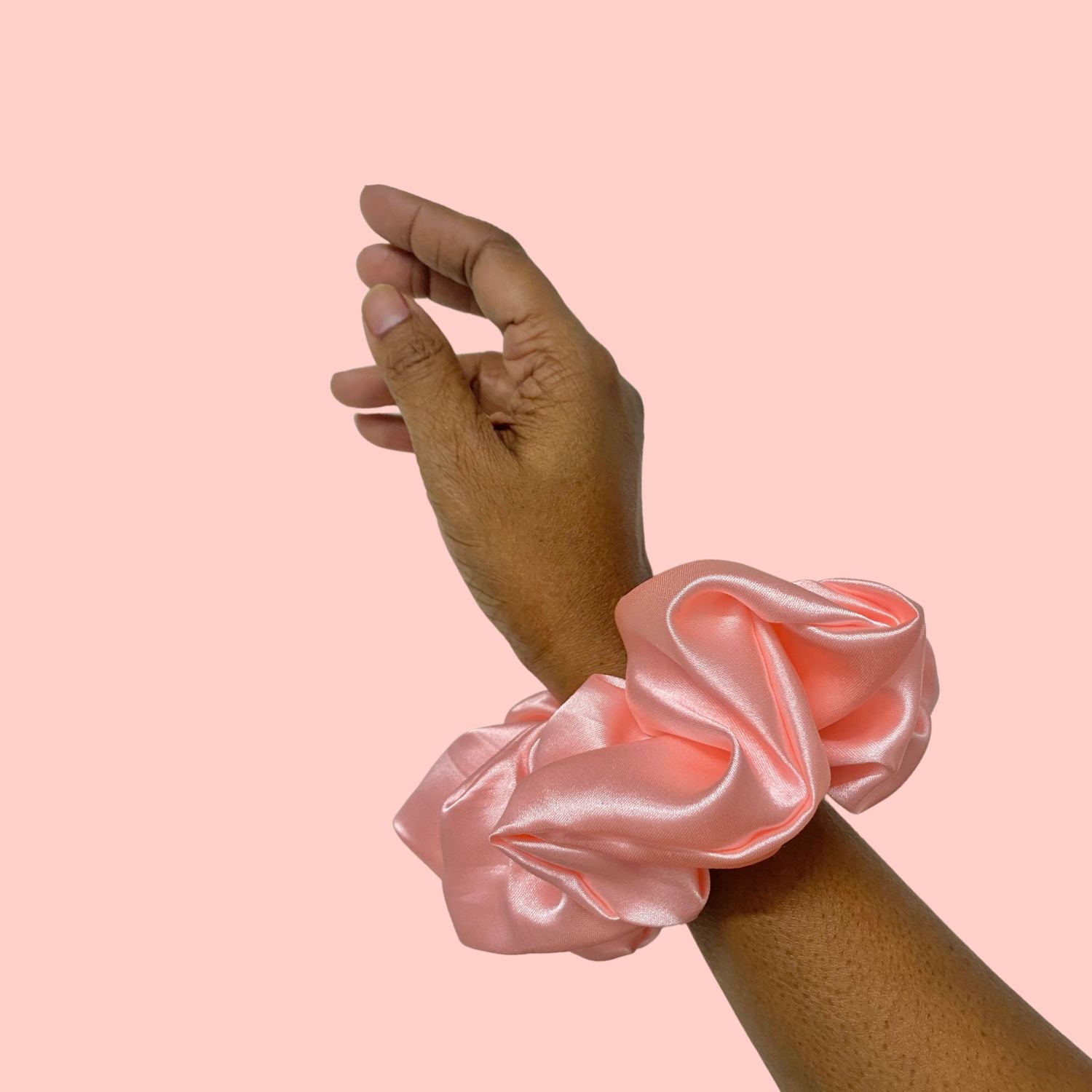 Flamingo Pink Scrunchie in extra-large size by RedBerry Cuddle. A vibrant pink hair accessory with a soft, plush texture, perfect for a voluminous and secure hold.