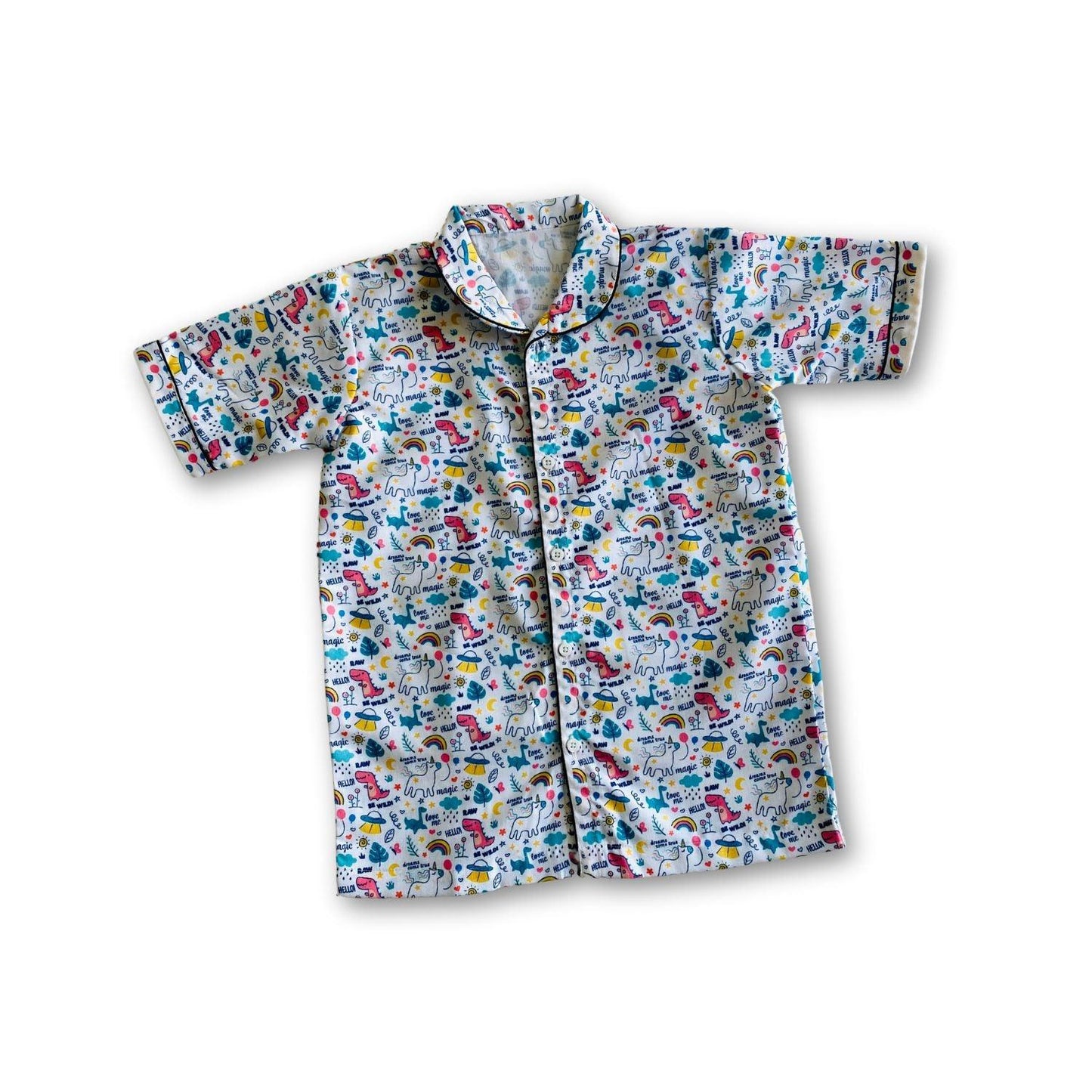 Magic Doodle Pajama Set by RedBerry Cuddle, a unisex night suit for kids made from 100% cotton. The set features whimsical doodle designs, perfect for a cozy and imaginative bedtime experience.