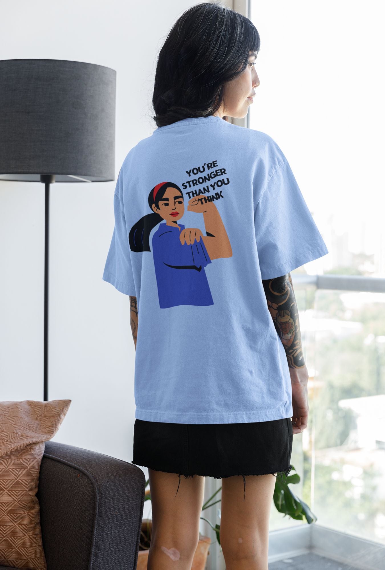 Stay Strong Women's Oversized T-shirt by RedBerry Cuddle, made from 100% cotton. This shirt features an empowering 'Stay Strong' message, offering a comfortable, relaxed fit for casual wear.