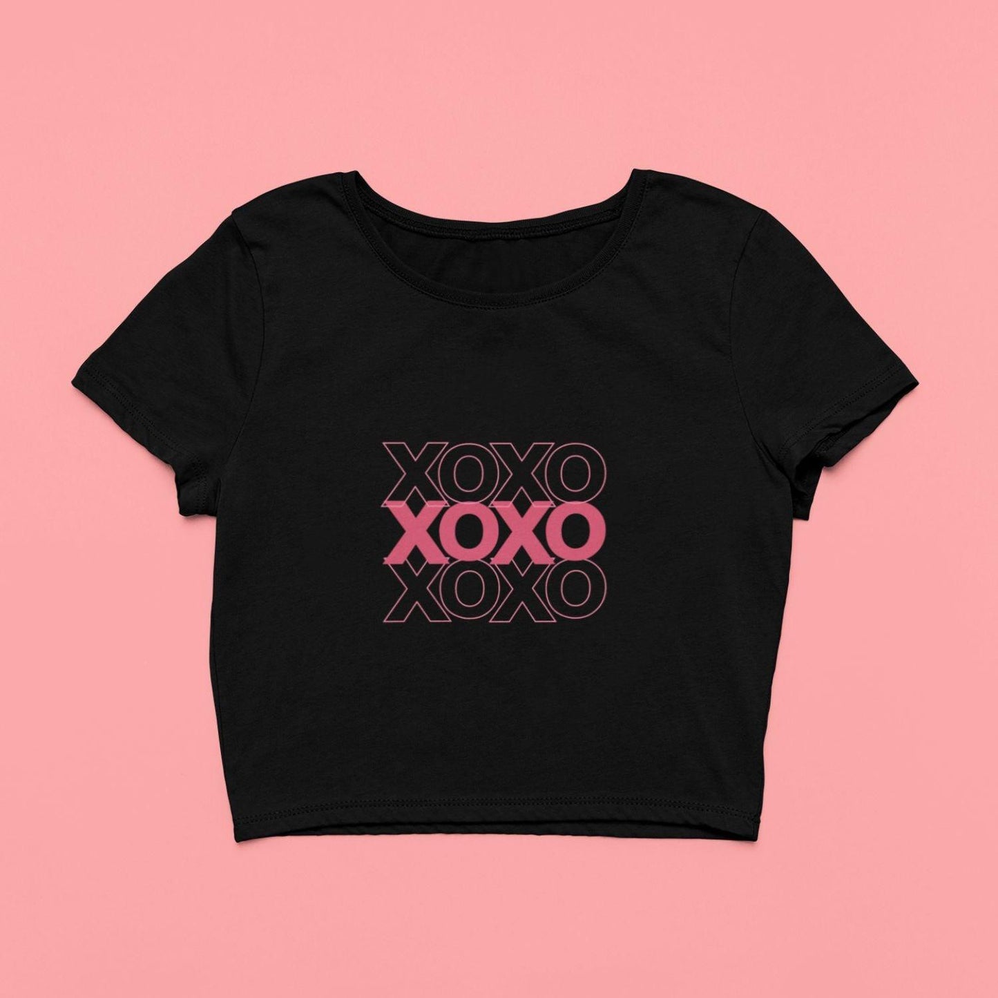 XOXO Women's Crop Top by RedBerry Cuddle, featuring a cute 'XOXO' design. It is fade-proof, offering a fun and stylish option for casual wear.