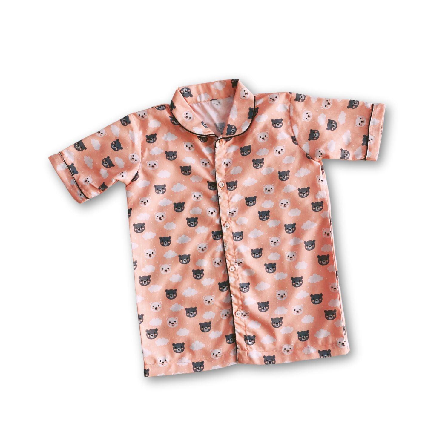 Bear Pajama Set by RedBerry Cuddle, made from 100% cotton. A cozy and soft unisex pajama set for kids, featuring an adorable bear design, perfect for comfortable and playful sleep.