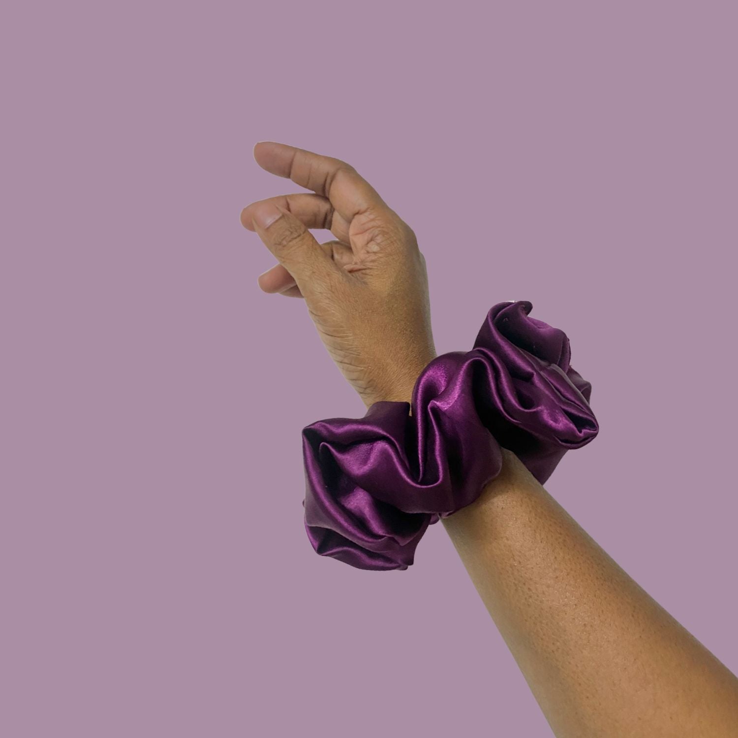 Grape Purple Scrunchie in extra-large size by RedBerry Cuddle. A rich, deep purple hair accessory with a soft, plush texture, perfect for a voluminous and secure hold.