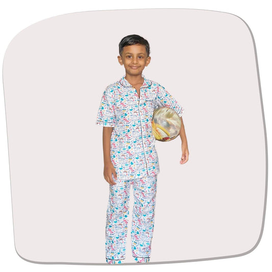 Magic Doodle Pajama Set by RedBerry Cuddle, a unisex night suit for kids made from 100% cotton. The set features whimsical doodle designs, perfect for a cozy and imaginative bedtime experience.