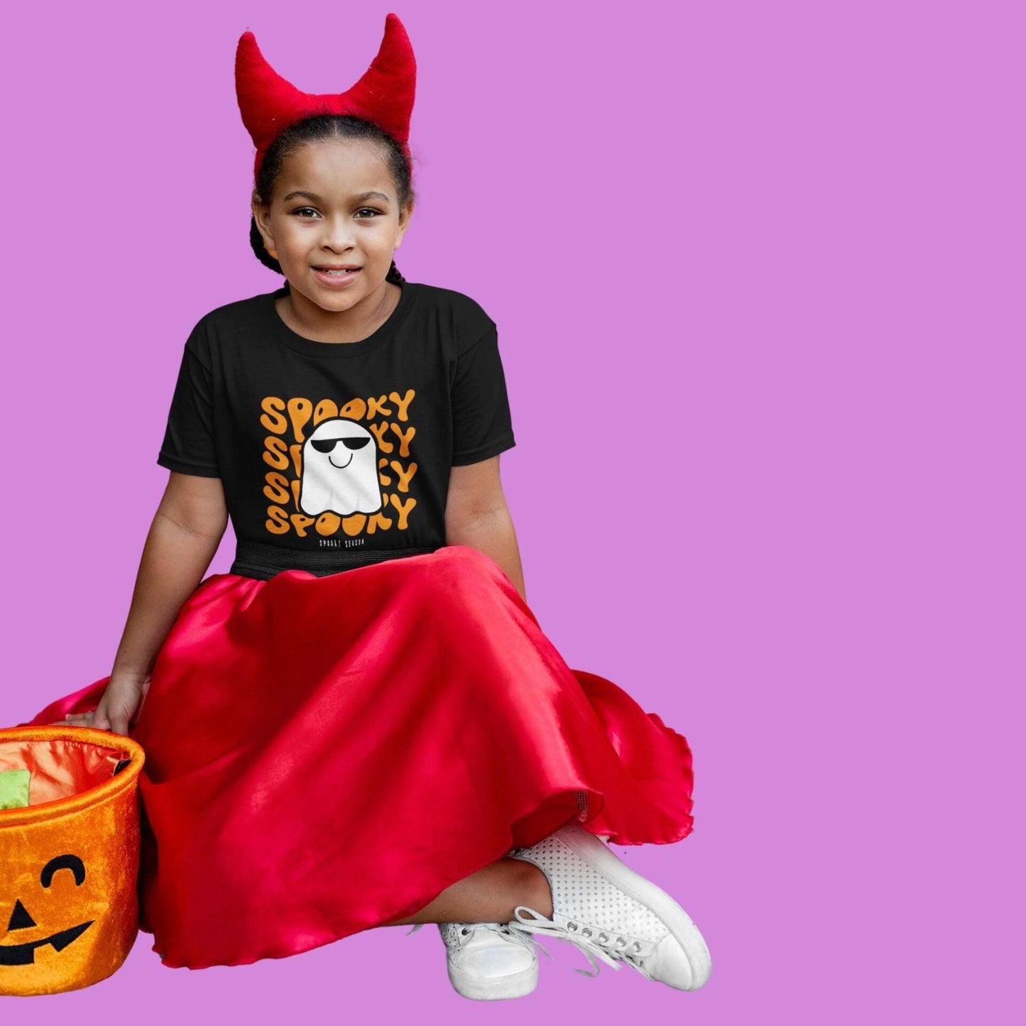 Halloween Spooky Kids T-shirt by RedBerry Cuddle, made from 100% cotton. This shirt features a fun 'Spooky' Halloween-themed design, offering a comfortable and playful look for kids.