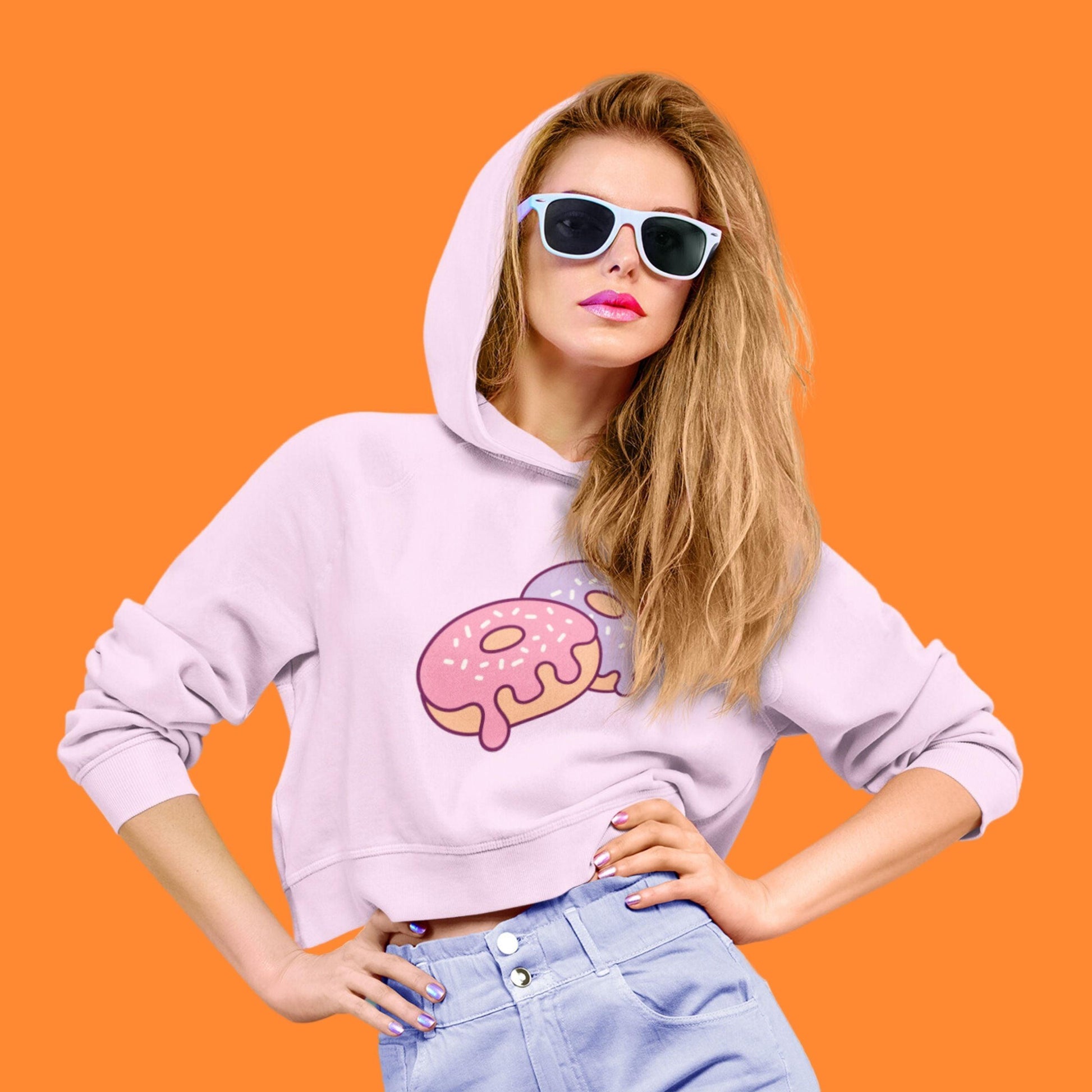 Donuts Women's Crop Hoodie by RedBerry Cuddle, featuring a fun donut-themed design. This stylish hoodie combines comfort and playful charm, perfect for casual wear.