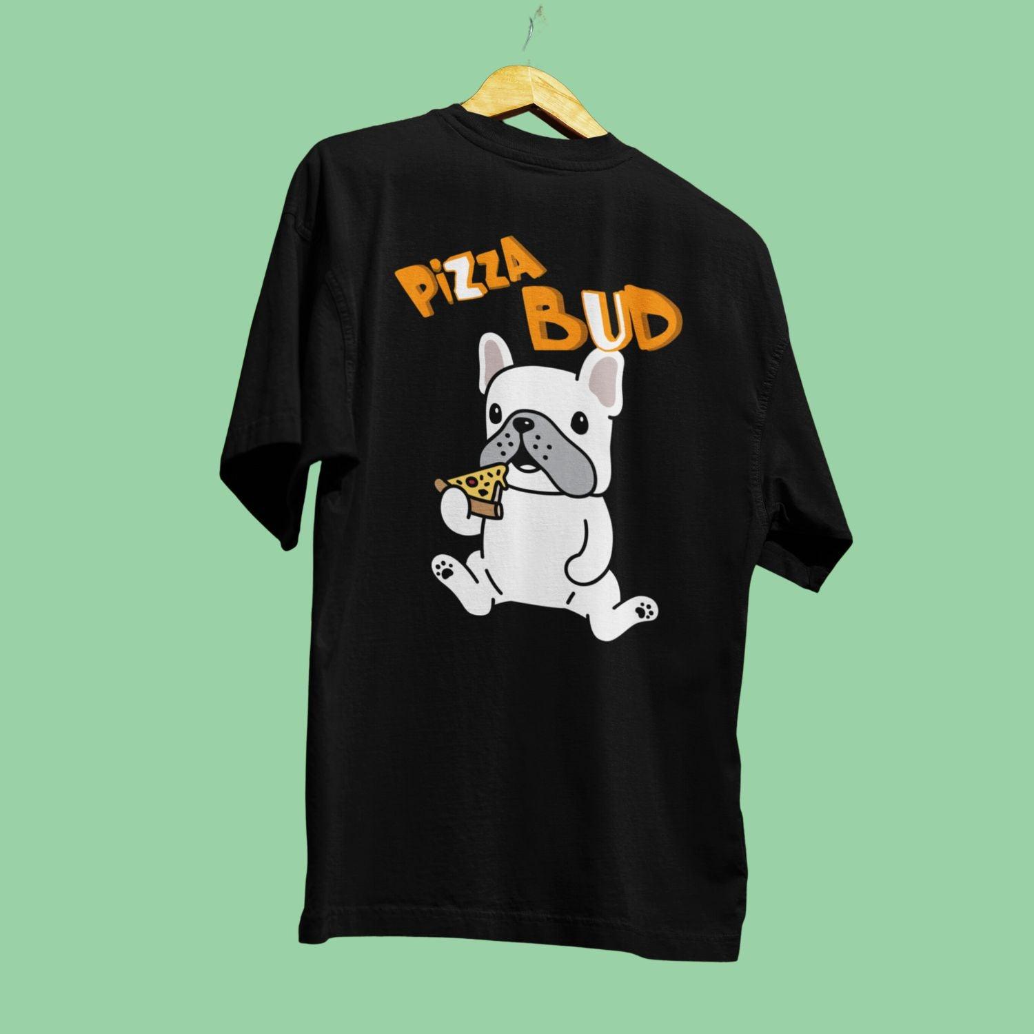 Pizza Bud Women's Oversized T-shirt by RedBerry Cuddle, made from 100% cotton. It features a fun pizza-themed design, offering a relaxed and comfortable fit for casual wear.