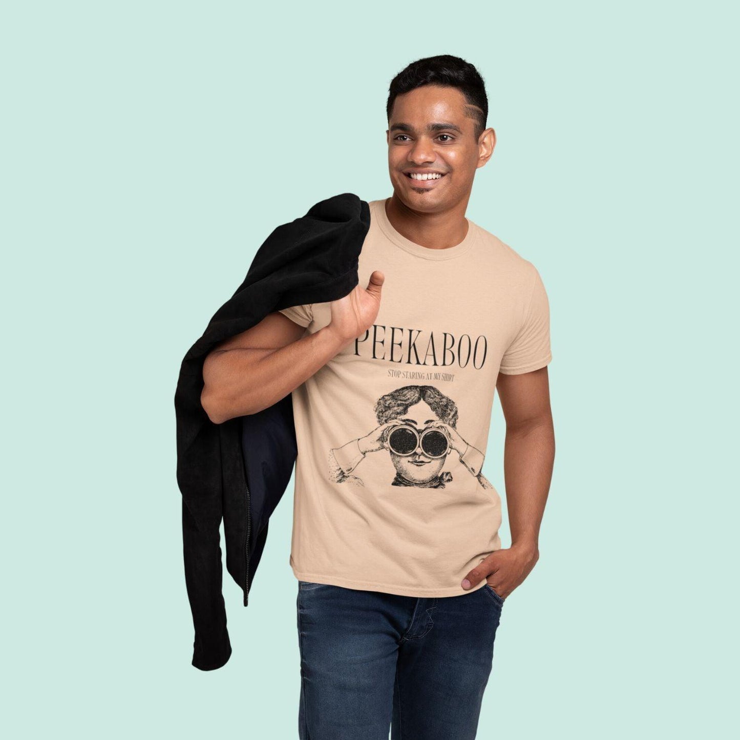 Peekaboo Men's T-shirt by RedBerry Cuddle, made from 100% cotton. It features a playful peekaboo design, offering both comfort and style.