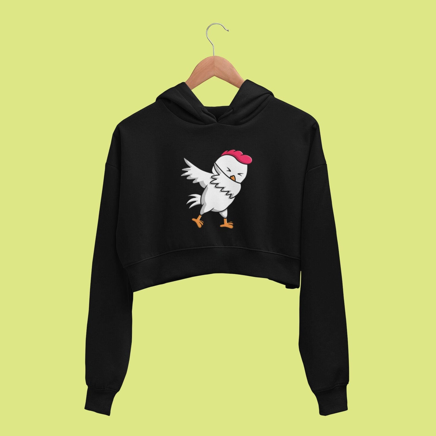 Yo Chicken Women's Crop Hoodie by RedBerry Cuddle, featuring a playful chicken-themed design. This hoodie offers a fun and trendy style, perfect for casual wear.