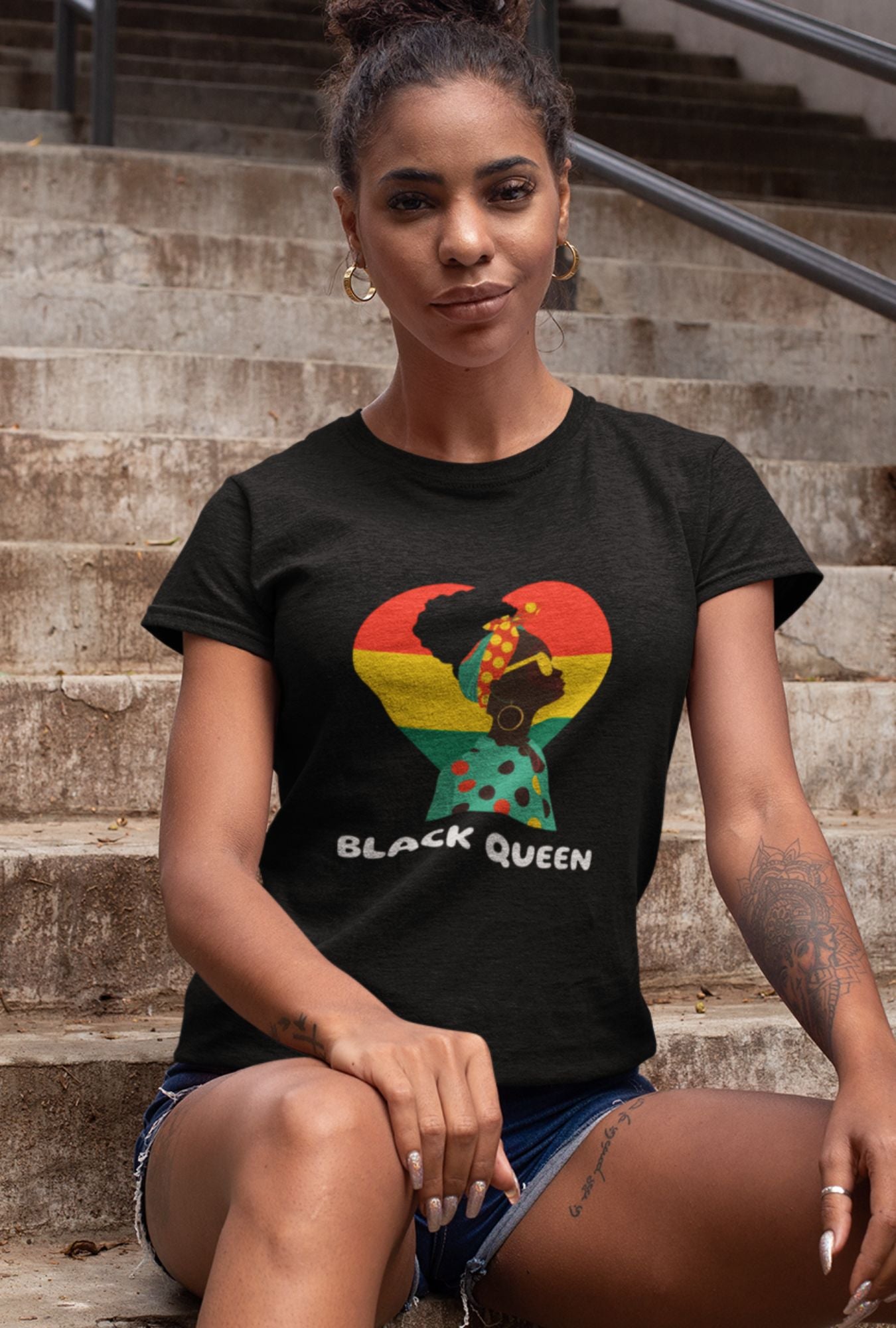 Black Queen Women's T-shirt by RedBerry Cuddle, made from 100% cotton. It features a powerful 'Black Queen' design, offering comfort with a statement of confidence and pride.