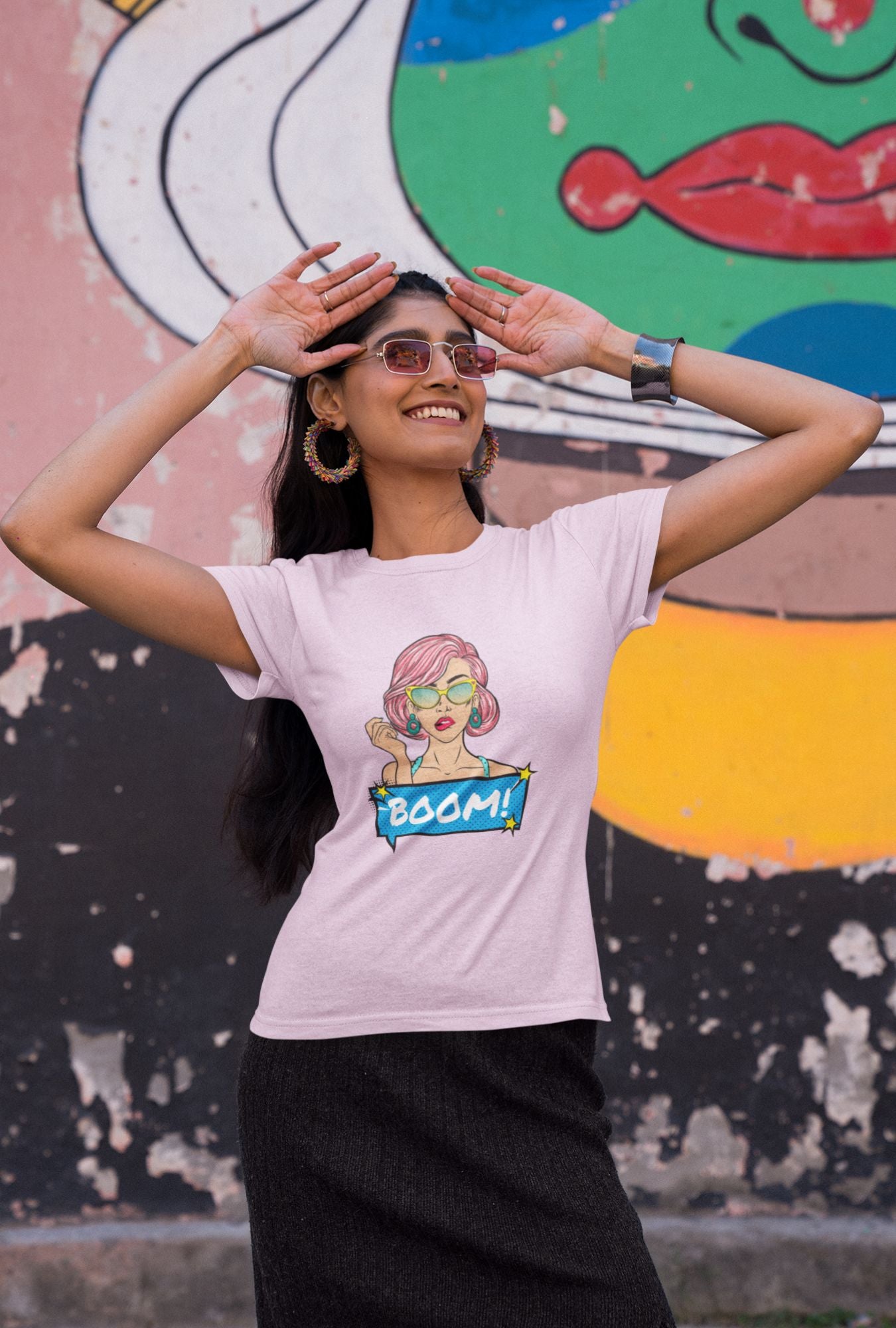 Boom Women's T-shirt by RedBerry Cuddle, made from 100% cotton. It features a bold, sassy 'Boom' design, offering comfort with an attitude.