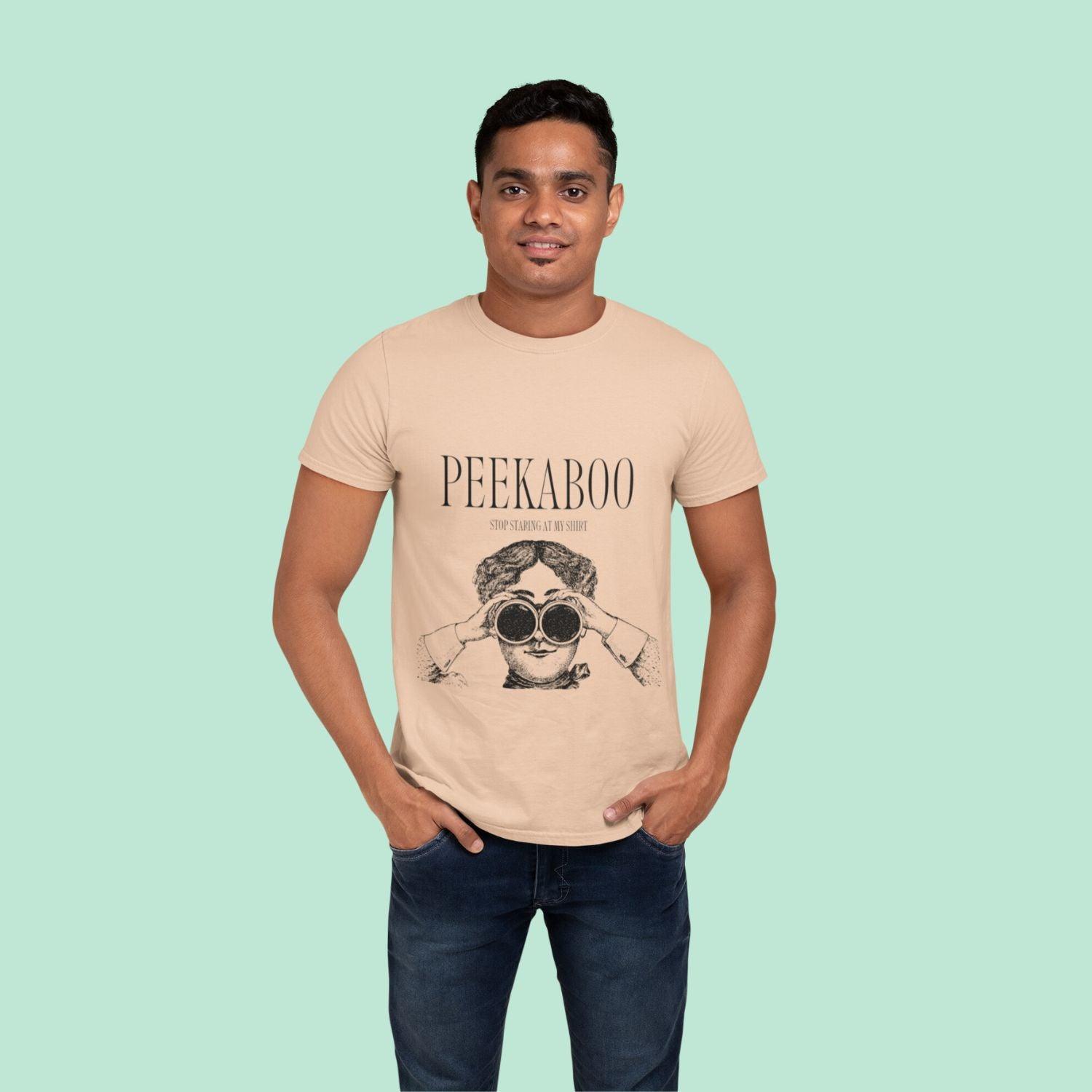 Peekaboo Men's T-shirt by RedBerry Cuddle, made from 100% cotton. It features a playful peekaboo design, offering both comfort and style.