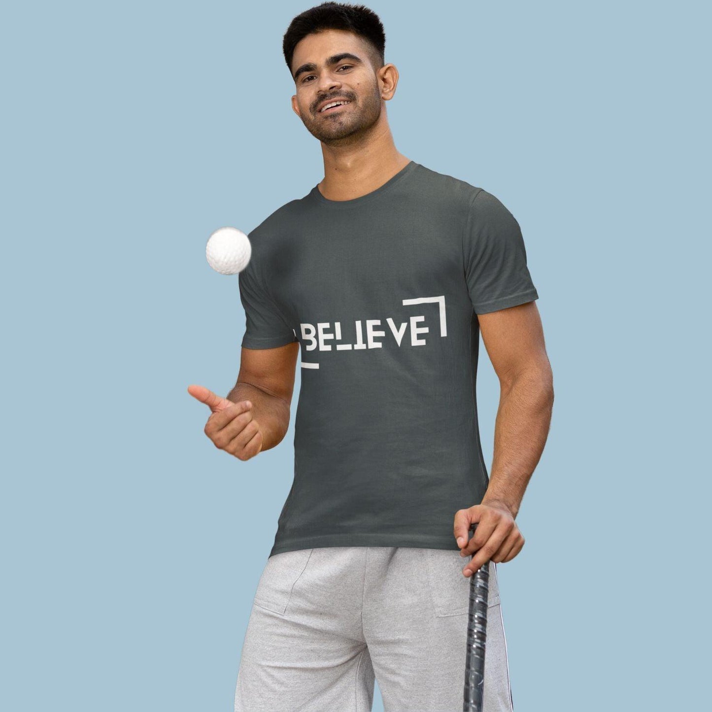 Believe Men's T-shirt by RedBerry Cuddle, made from 100% cotton. It features a simple yet inspiring 'Believe' slogan, combining comfort with motivation.